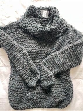 Sarah Pacini Chunky Cowl Neck Sweater - Heather Gray tint blue
